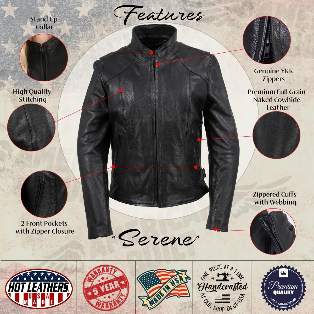 Hot Leathers JKL5003 USA Made Women's 'Serene' Black Clean Cut Premium Leather Jacket - Image 2