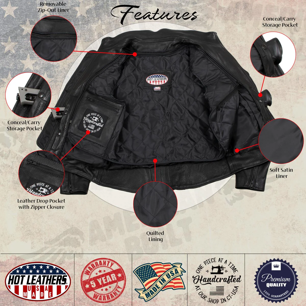 Hot Leathers JKL5003 USA Made Women's 'Serene' Black Clean Cut Premium Leather Jacket - Image 4