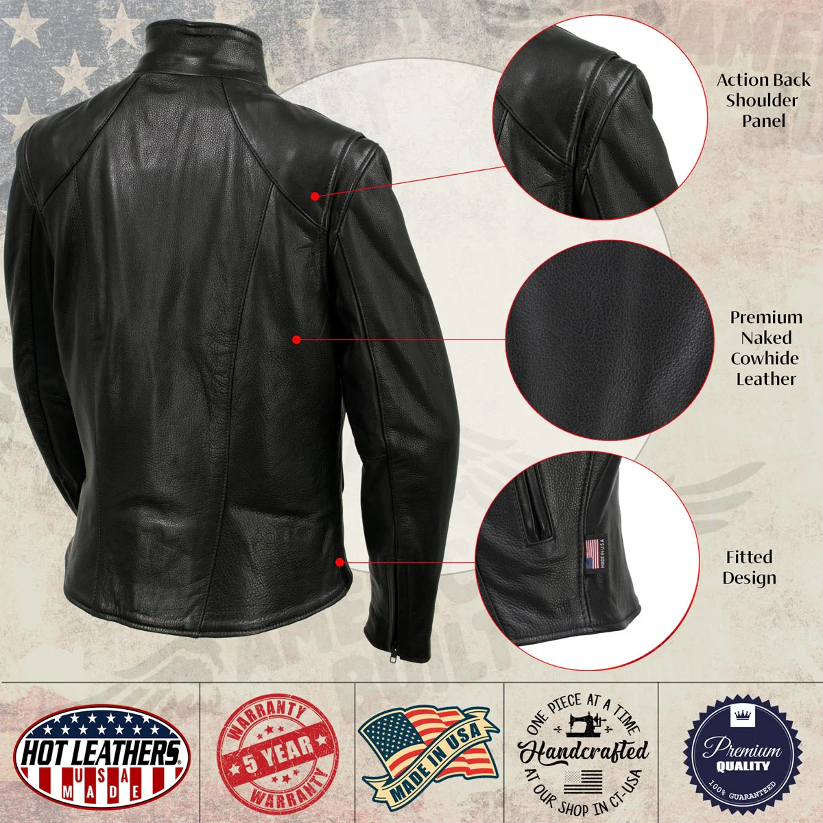 Hot Leathers JKL5003 USA Made Women's 'Serene' Black Clean Cut Premium Leather Jacket - Image 5