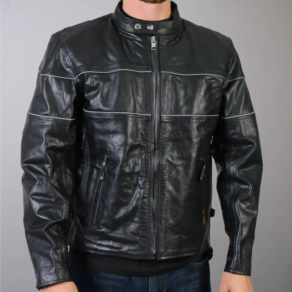 Hot Leathers JKM1004 Men's Leather Vented Scooter Jacket with Reflective Piping - Image 2