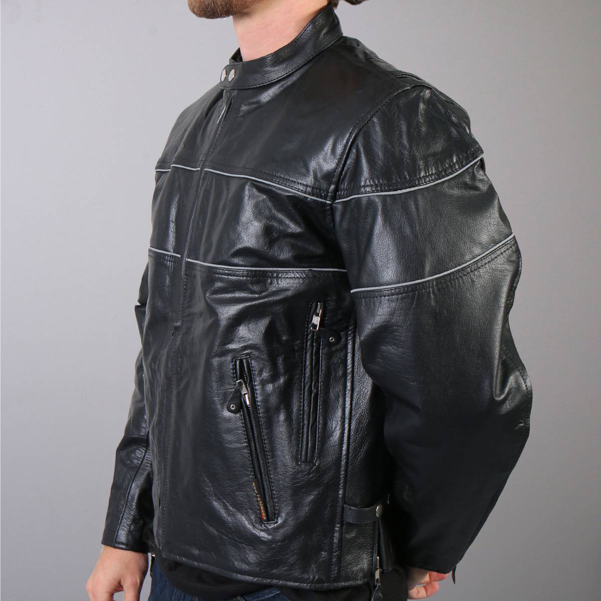 Hot Leathers JKM1004 Men's Leather Vented Scooter Jacket with Reflective Piping - Image 3