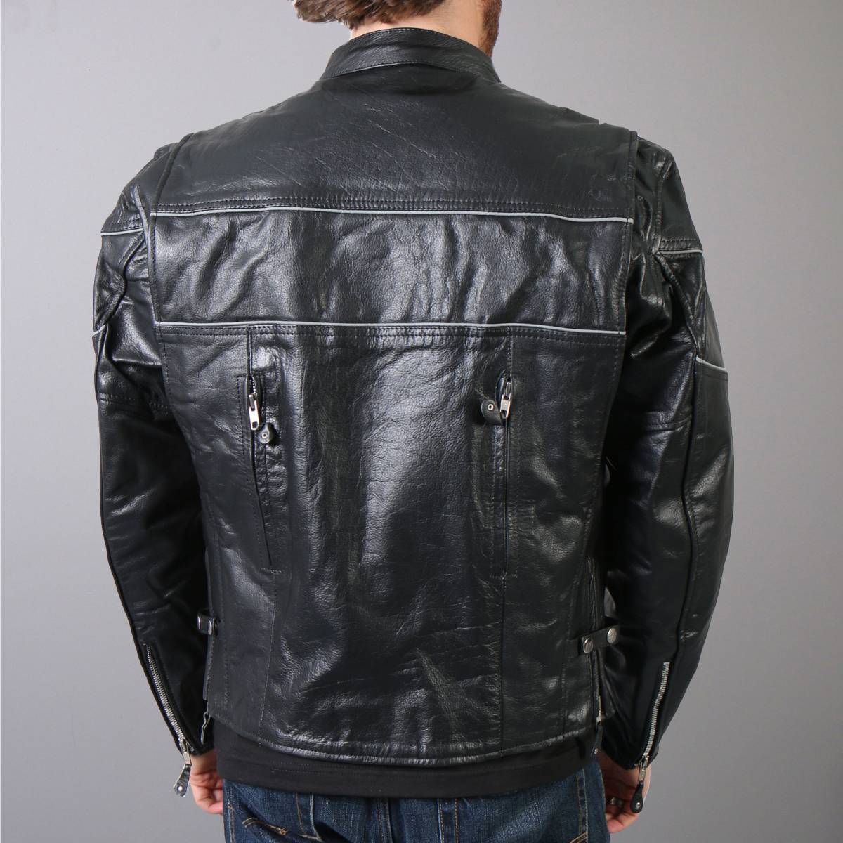 Hot Leathers JKM1004 Men's Leather Vented Scooter Jacket with Reflective Piping - Image 4