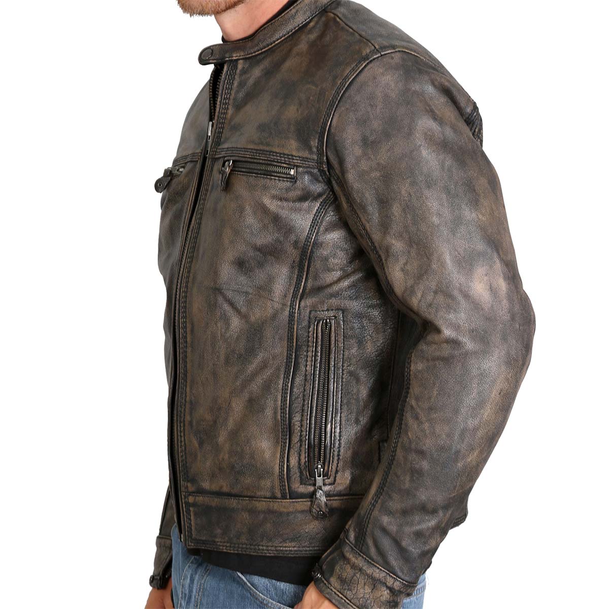 Hot Leathers JKM1019 Men's Distressed Brown Leather Jacket with Inside Storage Pockets - Image 3