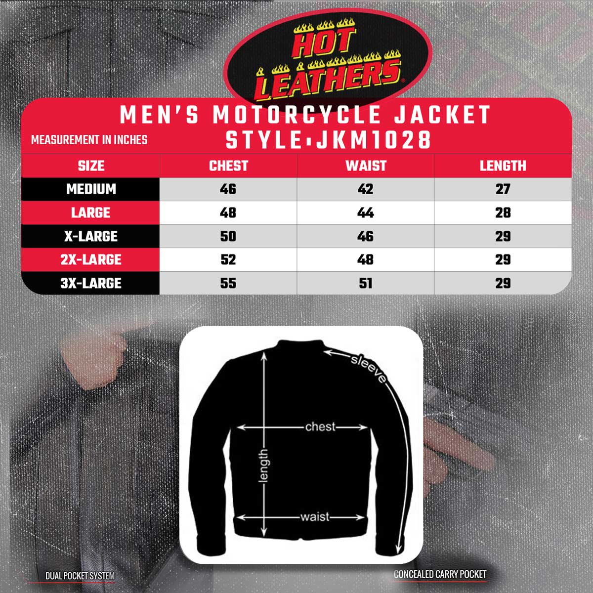 Hot Leathers JKM1028 Men's Black Leather MC Jacket with Zip Out Lining - Image 3