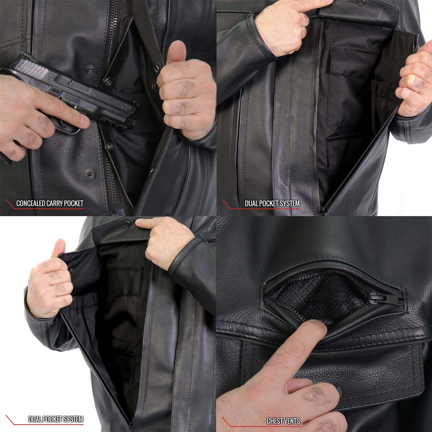 Hot Leathers JKM1028 Men's Black Leather MC Jacket with Zip Out Lining - Image 7