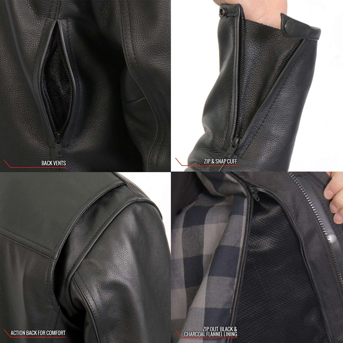 Hot Leathers JKM1028 Men's Black Leather MC Jacket with Zip Out Lining - Image 8