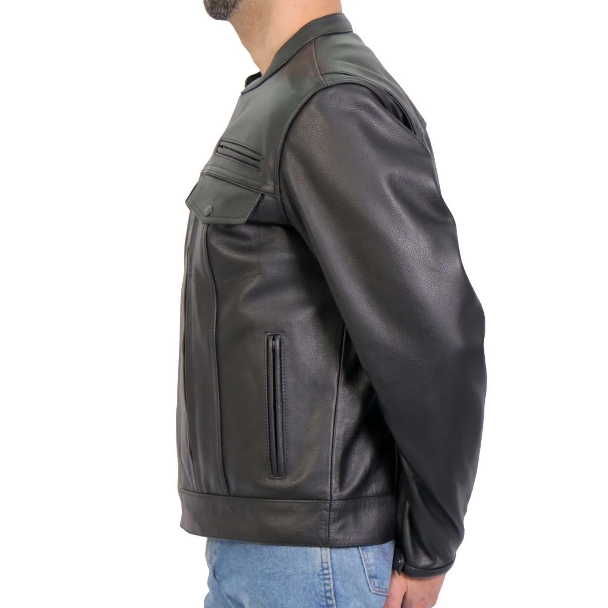 Hot Leathers JKM1028 Men's Black Leather MC Jacket with Zip Out Lining - Image 9
