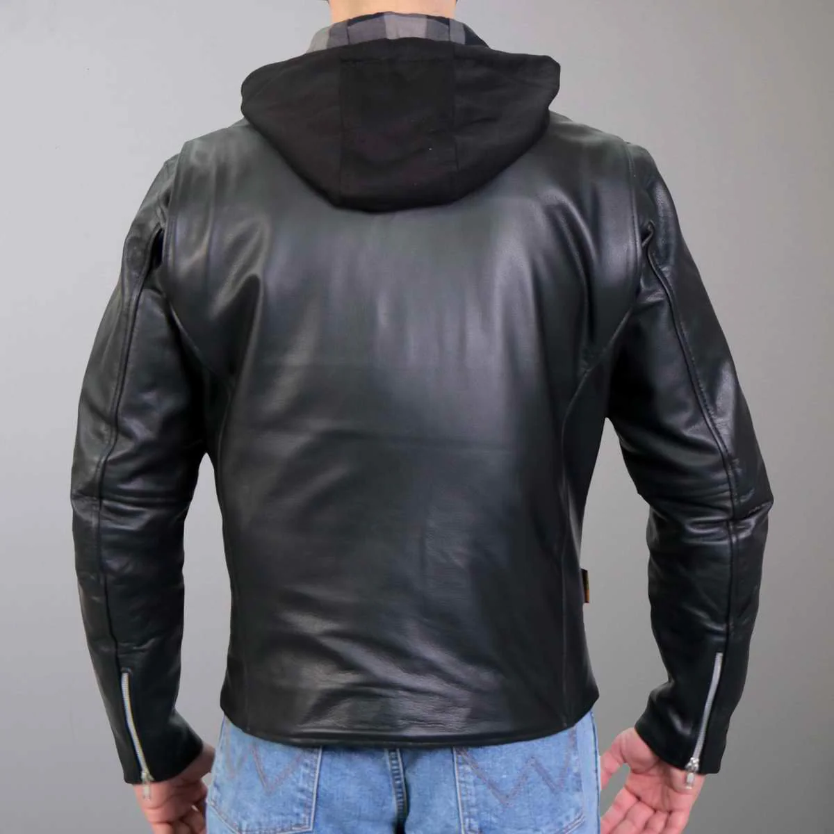 Hot Leathers JKM1030 Men’s Black ‘Carry and Conceal’ Leather Jacket with Flannel Lined Hood - Image 2