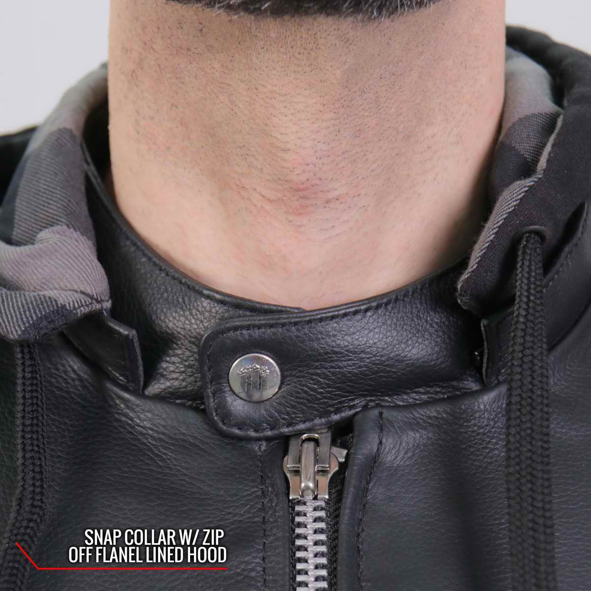 Hot Leathers JKM1030 Men’s Black ‘Carry and Conceal’ Leather Jacket with Flannel Lined Hood - Image 5