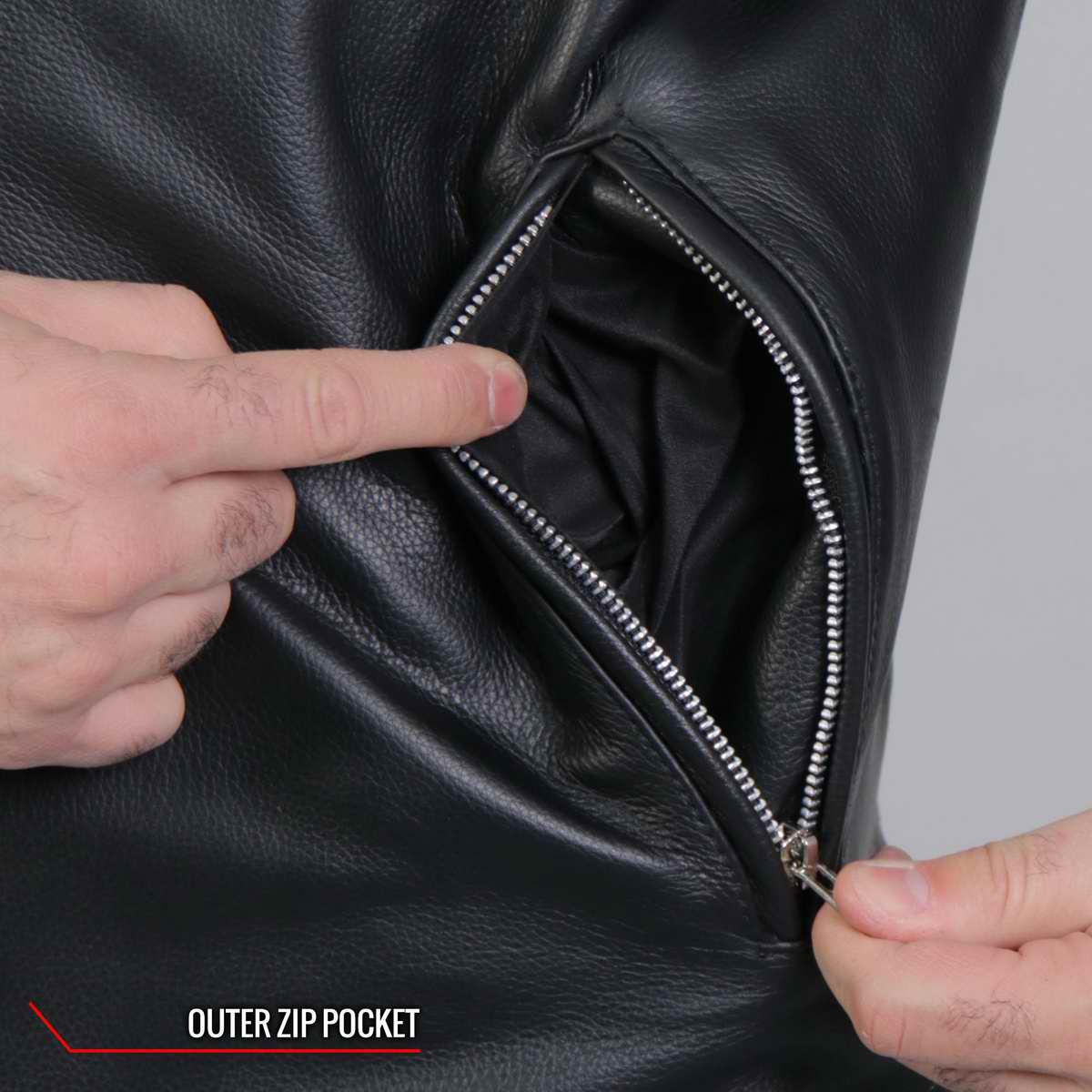 Hot Leathers JKM1030 Men’s Black ‘Carry and Conceal’ Leather Jacket with Flannel Lined Hood - Image 6