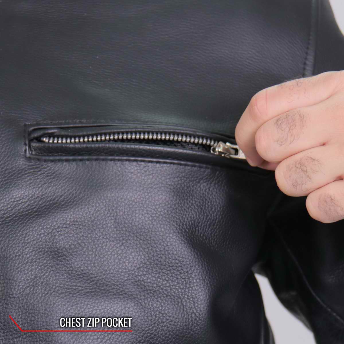 Hot Leathers JKM1030 Men’s Black ‘Carry and Conceal’ Leather Jacket with Flannel Lined Hood - Image 7