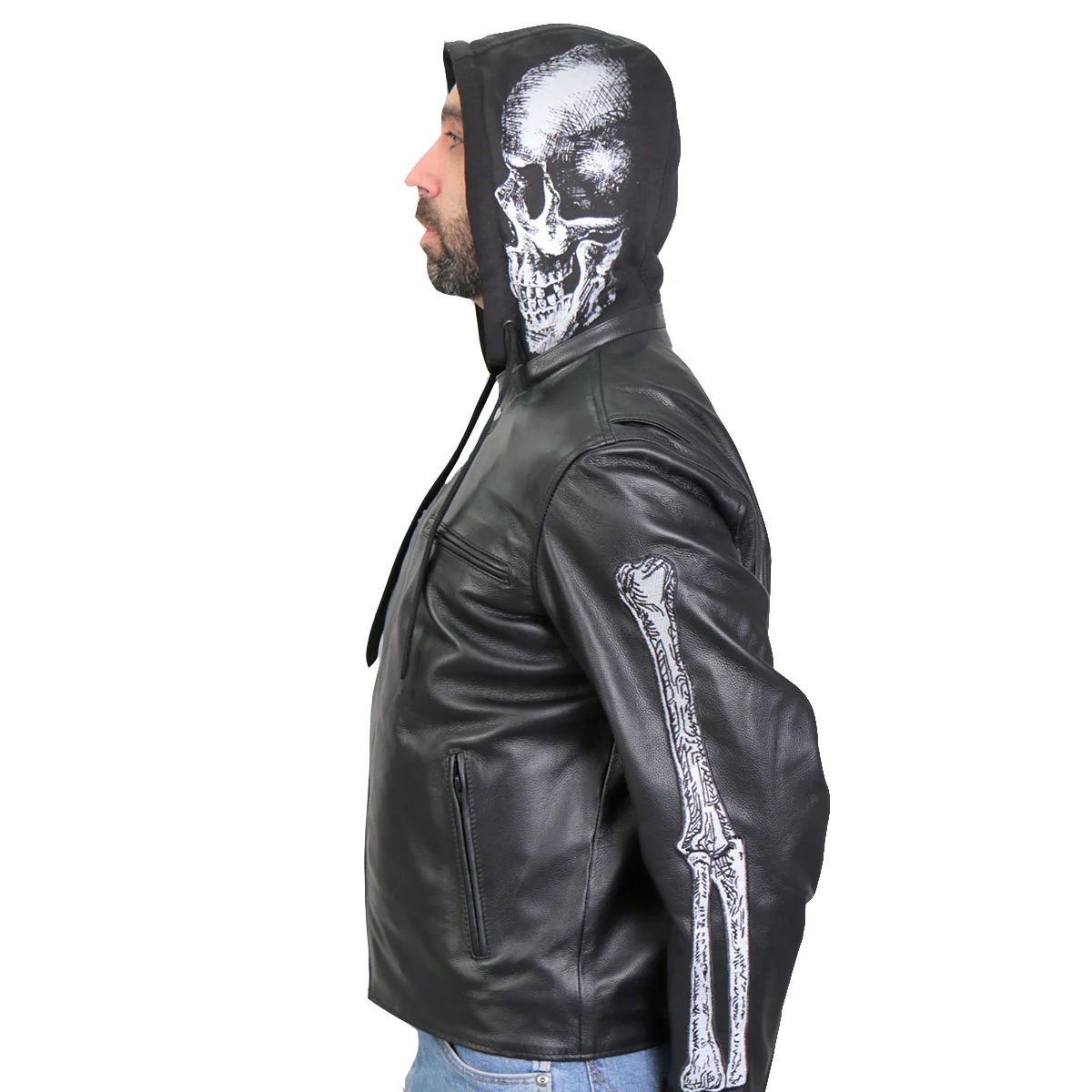 Hot Leathers JKM1031 Men’s ‘Skull and Bones’ Leather Jacket with Flannel Lining - Image 15