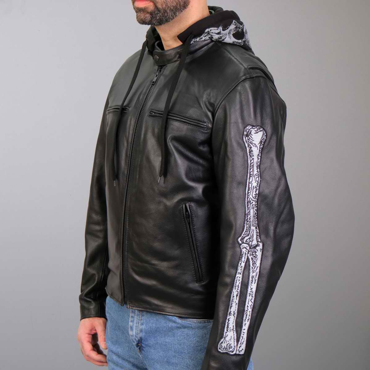 Hot Leathers JKM1031 Men’s ‘Skull and Bones’ Leather Jacket with Flannel Lining - Image 4