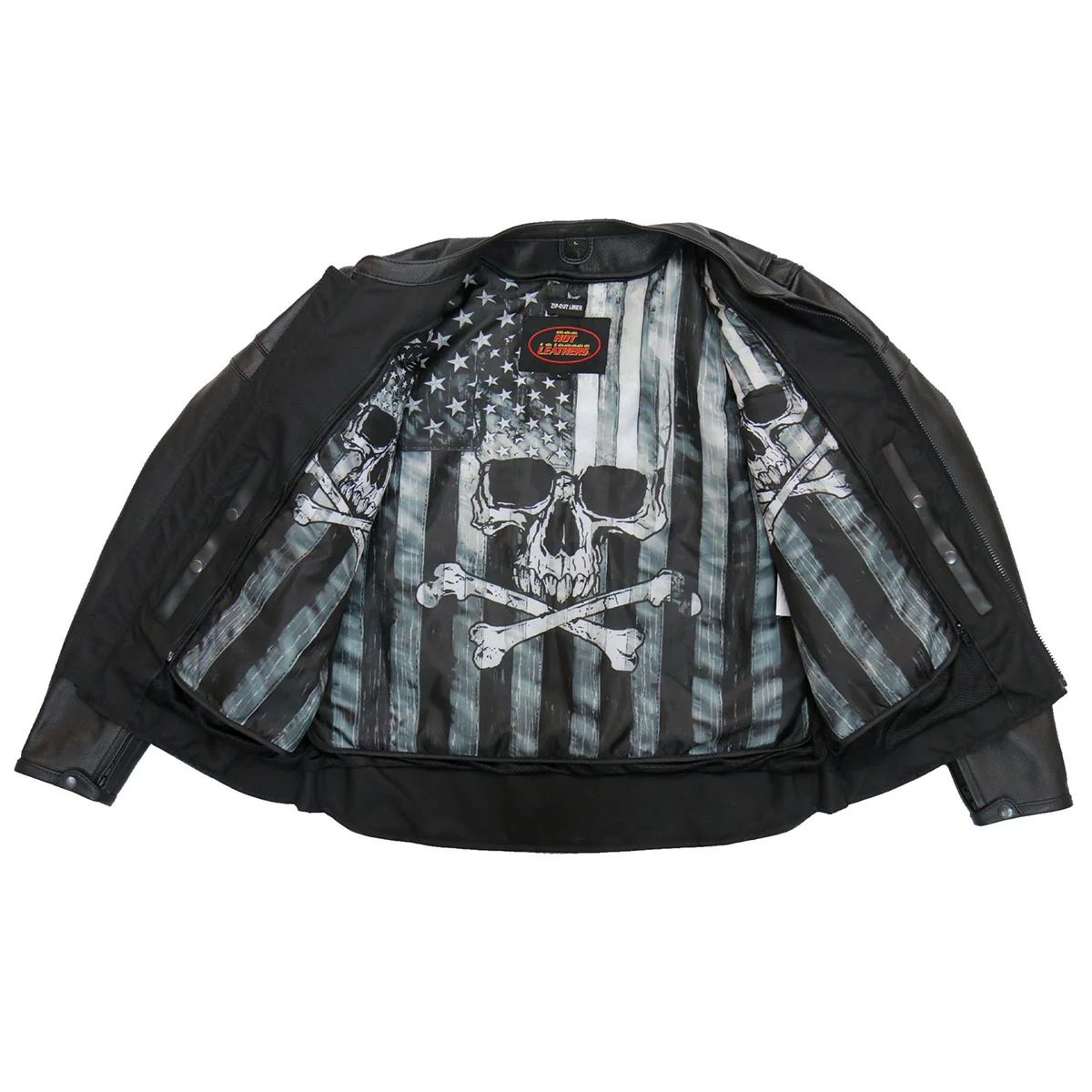 Hot Leathers JKM1032 Men’s Black ‘Skull Flag' Printed Leather Jacket with Concealed Carry Pockets - Image 10