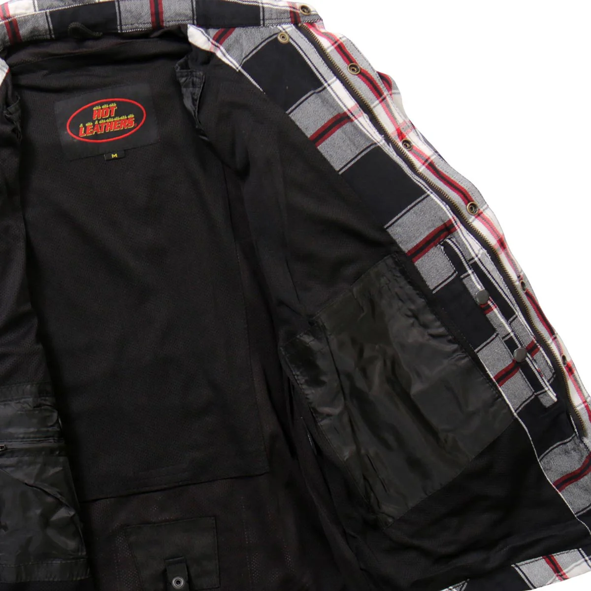 Hot Leathers JKM3001 Men's Red and White Flannel Motorcycle Shirt-Jacket w/ CE Armor Protection - Image 10