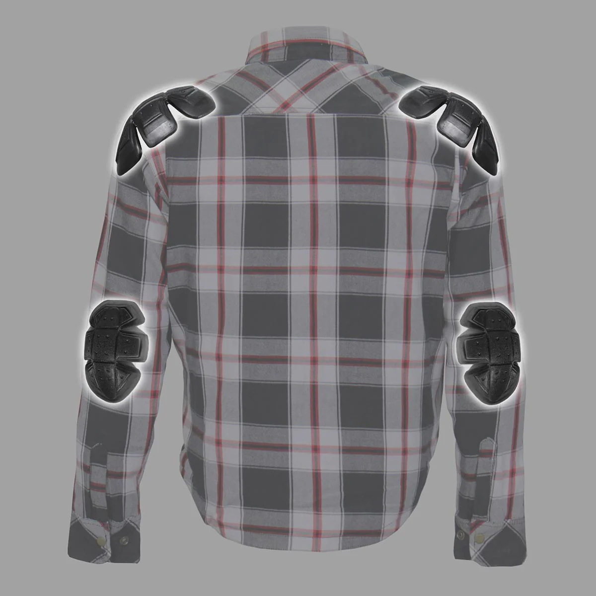 Hot Leathers JKM3001 Men's Red and White Flannel Motorcycle Shirt-Jacket w/ CE Armor Protection - Image 2
