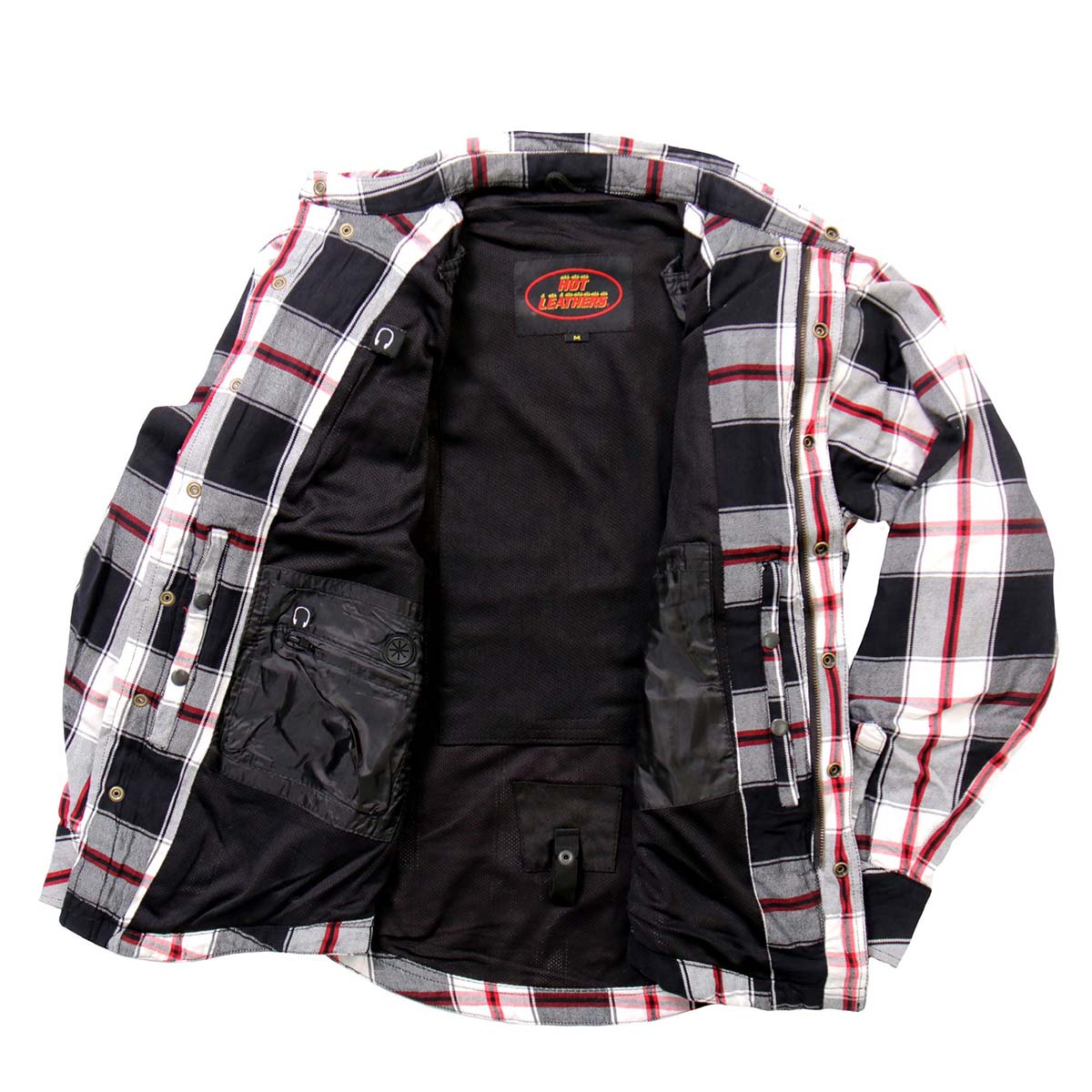 Hot Leathers JKM3001 Men's Red and White Flannel Motorcycle Shirt-Jacket w/ CE Armor Protection - Image 6