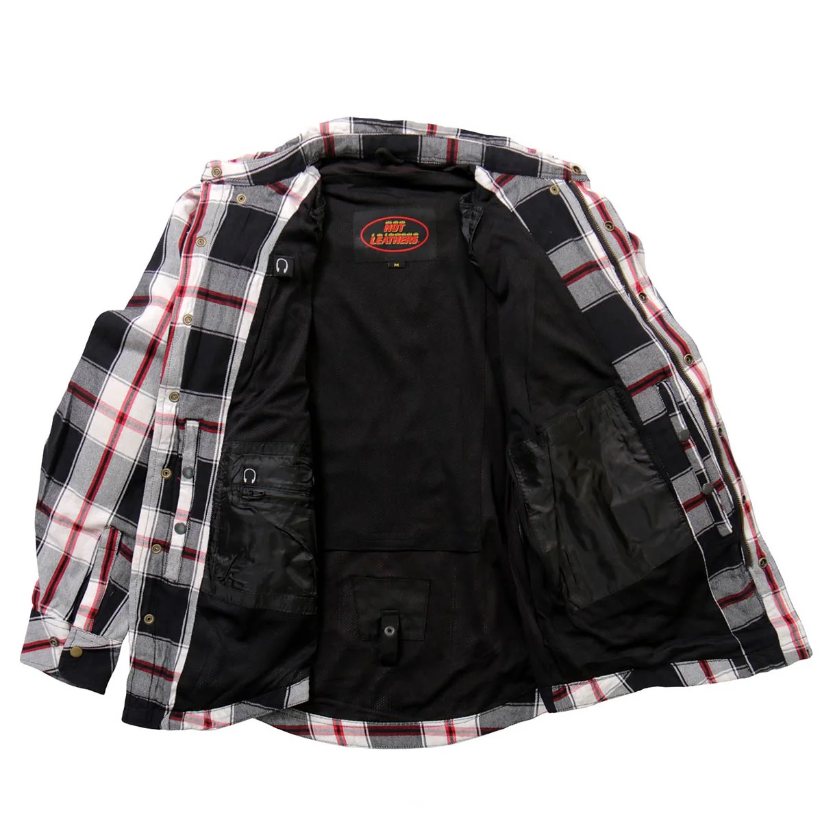 Hot Leathers JKM3001 Men's Red and White Flannel Motorcycle Shirt-Jacket w/ CE Armor Protection - Image 7