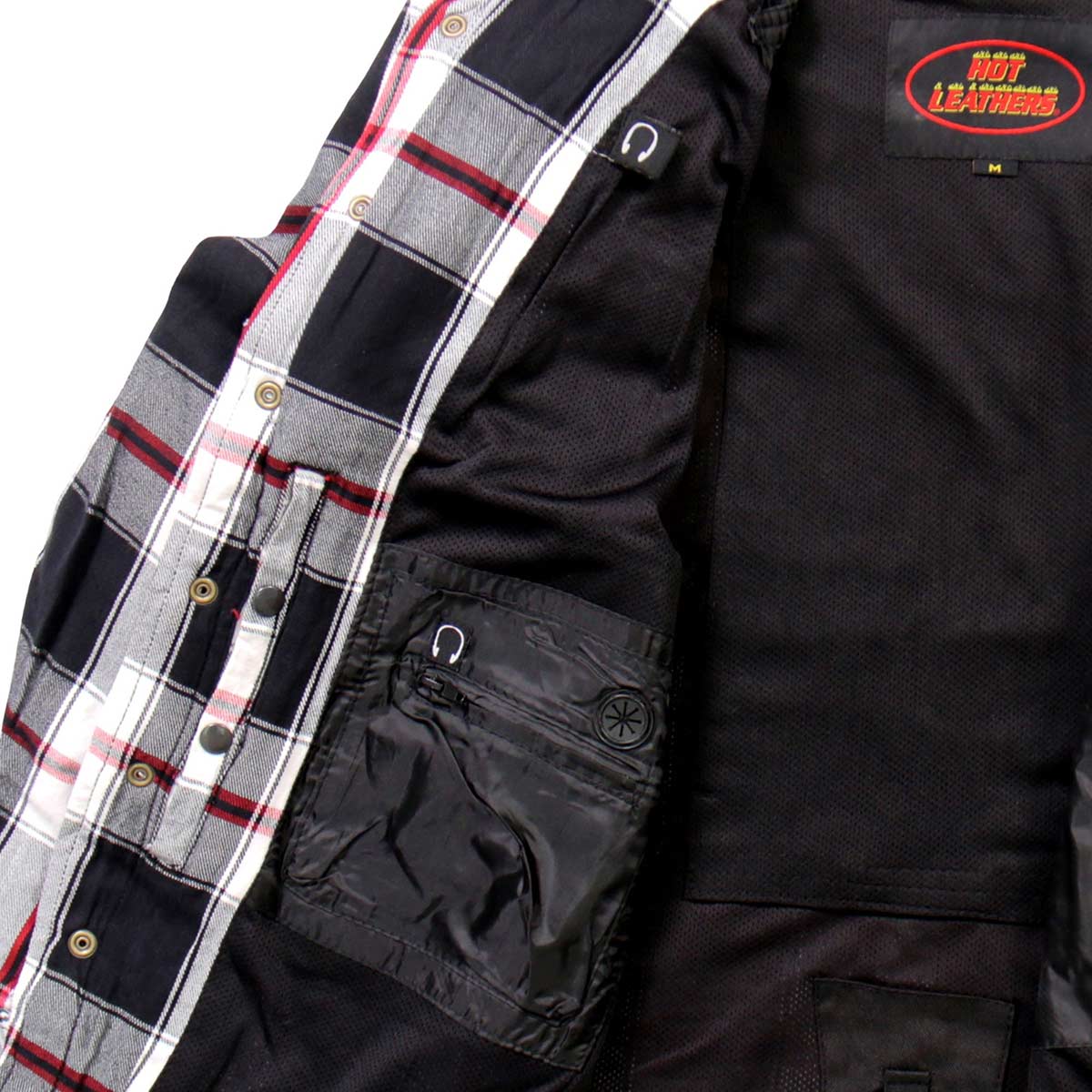 Hot Leathers JKM3001 Men's Red and White Flannel Motorcycle Shirt-Jacket w/ CE Armor Protection - Image 9