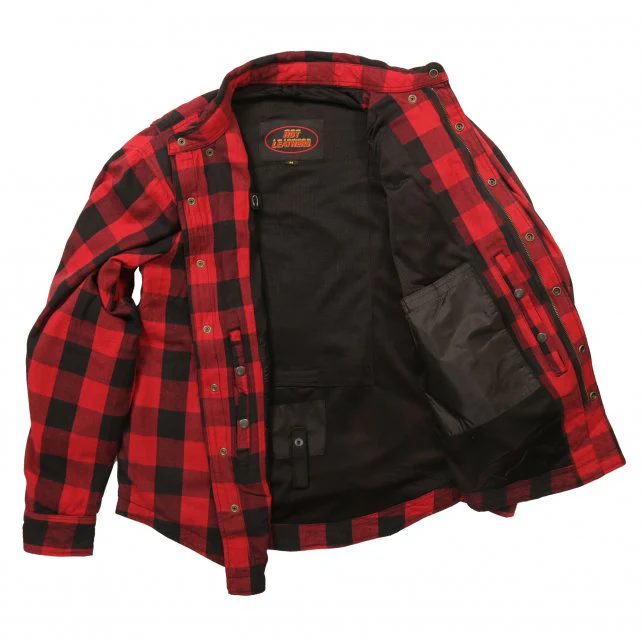 Hot Leathers JKM3003 Men's Red and Black Armored Flannel Motorcycle Shirt-Jacket w/ CE Armor Protection - Image 11
