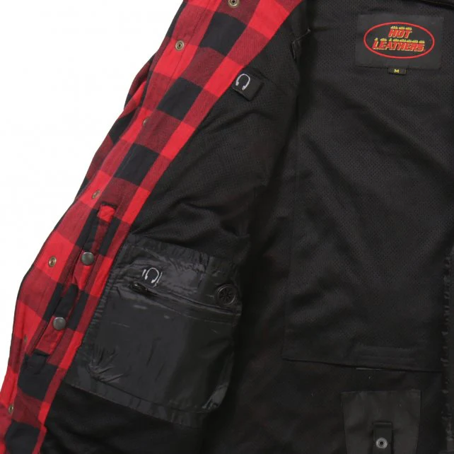 Hot Leathers JKM3003 Men's Red and Black Armored Flannel Motorcycle Shirt-Jacket w/ CE Armor Protection - Image 12