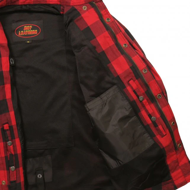 Hot Leathers JKM3003 Men's Red and Black Armored Flannel Motorcycle Shirt-Jacket w/ CE Armor Protection - Image 13