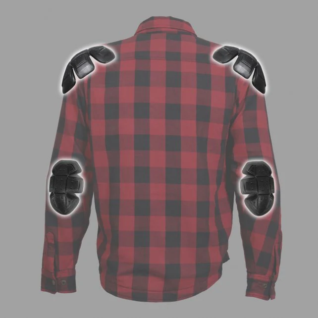 Hot Leathers JKM3003 Men's Red and Black Armored Flannel Motorcycle Shirt-Jacket w/ CE Armor Protection - Image 2