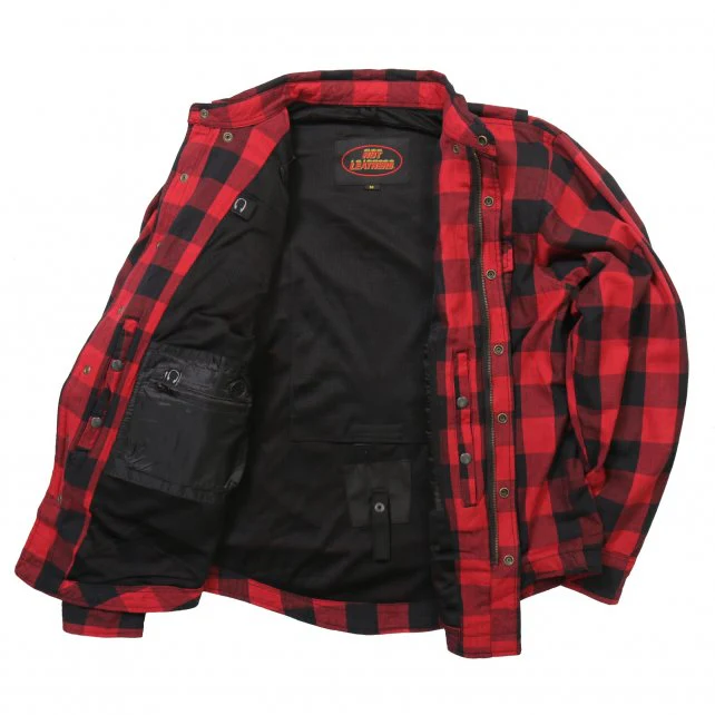Hot Leathers JKM3003 Men's Red and Black Armored Flannel Motorcycle Shirt-Jacket w/ CE Armor Protection - Image 5