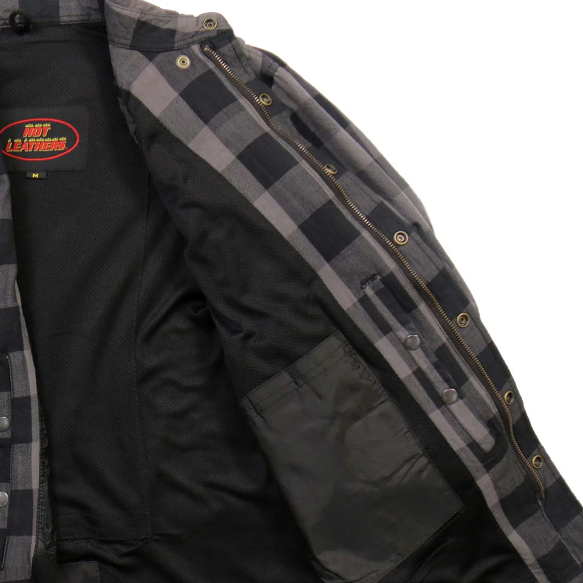 Hot Leathers JKM3004 Men's Grey and Black Armored Flannel Motorcycle Shirt-Jacket w/ CE Armor Protection - Image 14