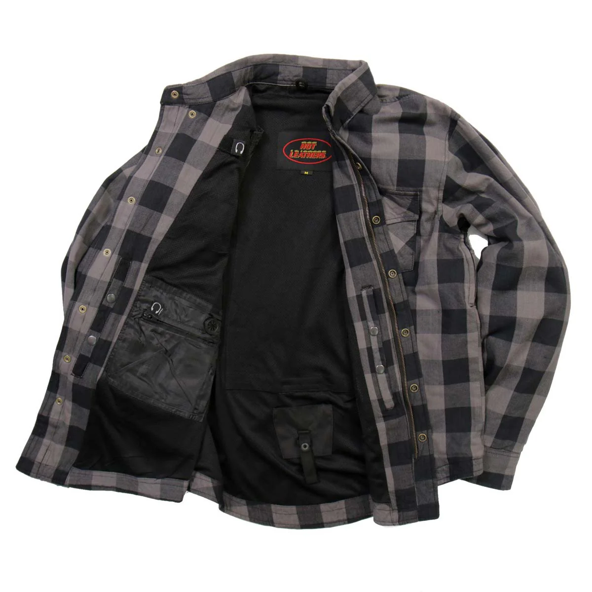 Hot Leathers JKM3004 Men's Grey and Black Armored Flannel Motorcycle Shirt-Jacket w/ CE Armor Protection - Image 6