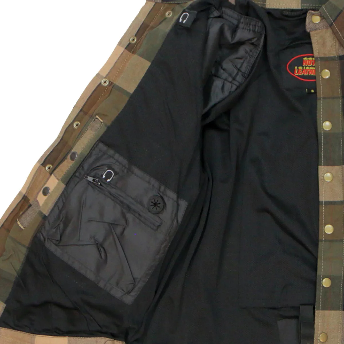 Hot Leathers JKM3007 Men's Black and Brown Armored Flannel Motorcycle Shirt-Jacket w/ CE Armor Protection - Image 10