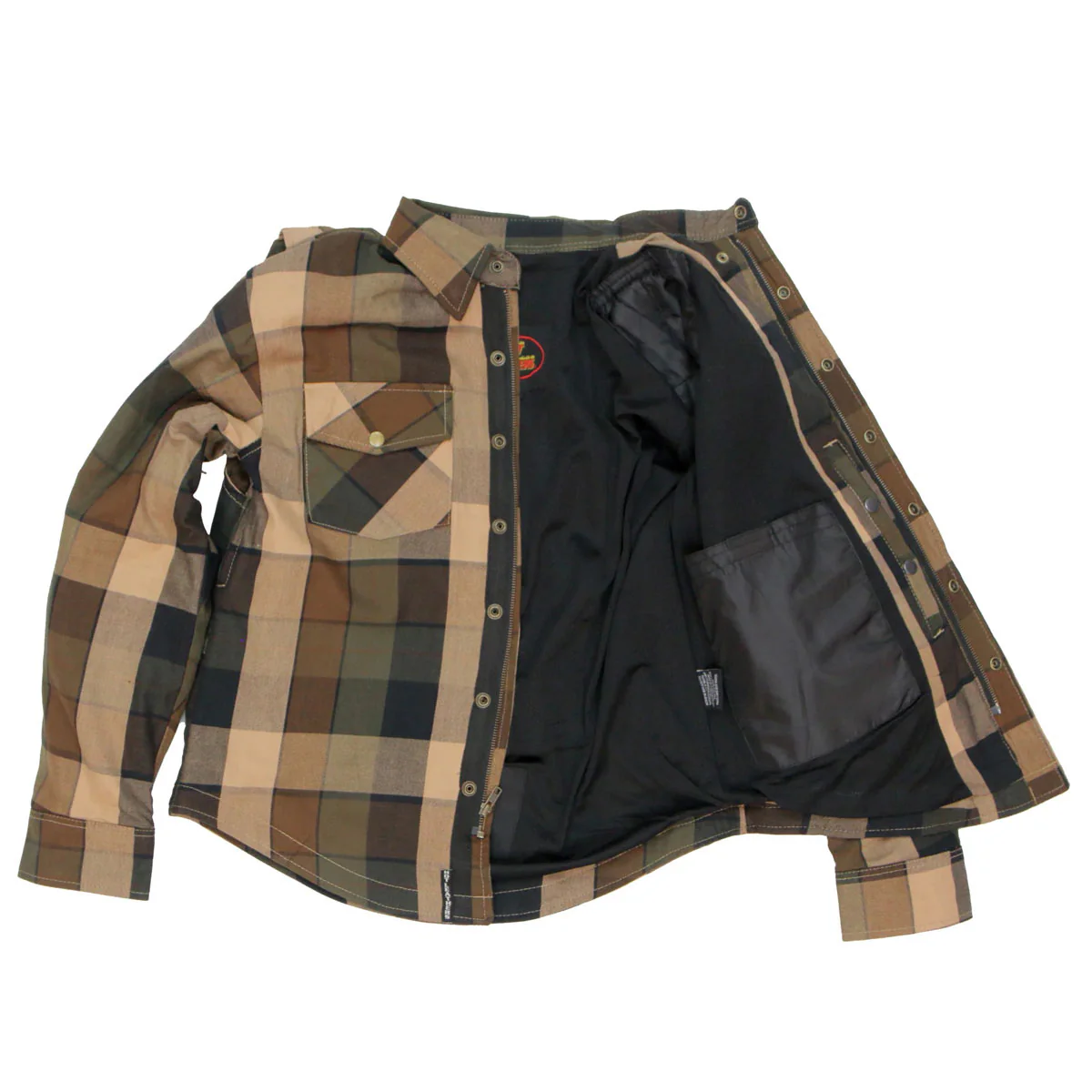 Hot Leathers JKM3007 Men's Black and Brown Armored Flannel Motorcycle Shirt-Jacket w/ CE Armor Protection - Image 7