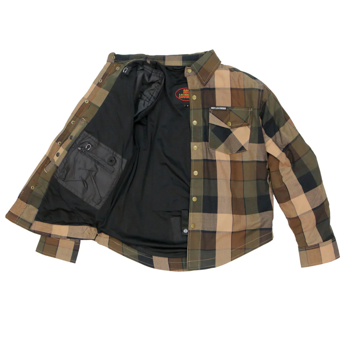 Hot Leathers JKM3007 Men's Black and Brown Armored Flannel Motorcycle Shirt-Jacket w/ CE Armor Protection - Image 8