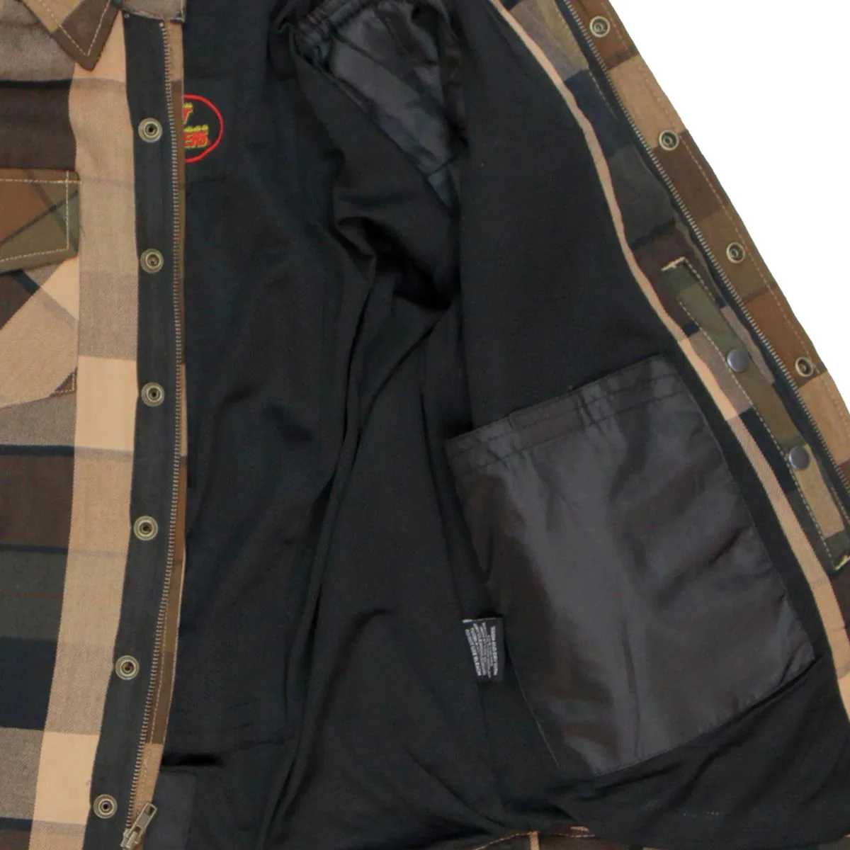 Hot Leathers JKM3007 Men's Black and Brown Armored Flannel Motorcycle Shirt-Jacket w/ CE Armor Protection - Image 9
