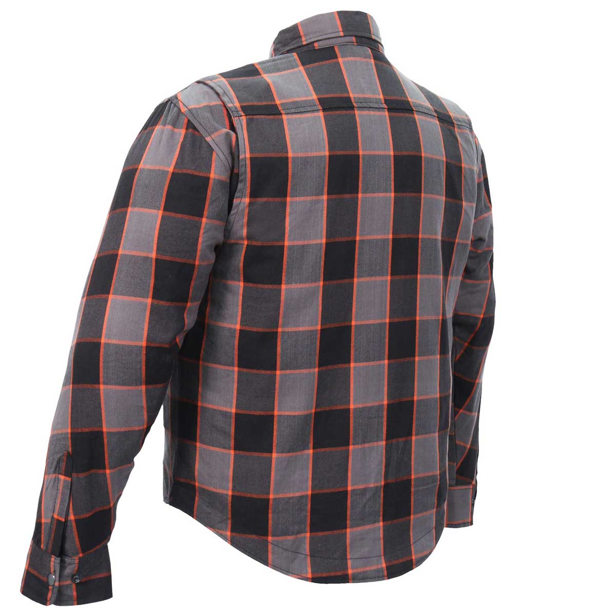 Hot Leathers JKM3010 Men's Black/Grey/Orange Armored Flannel Motorcycle Shirt-Jacket w/ CE Armor Protection - Image 11