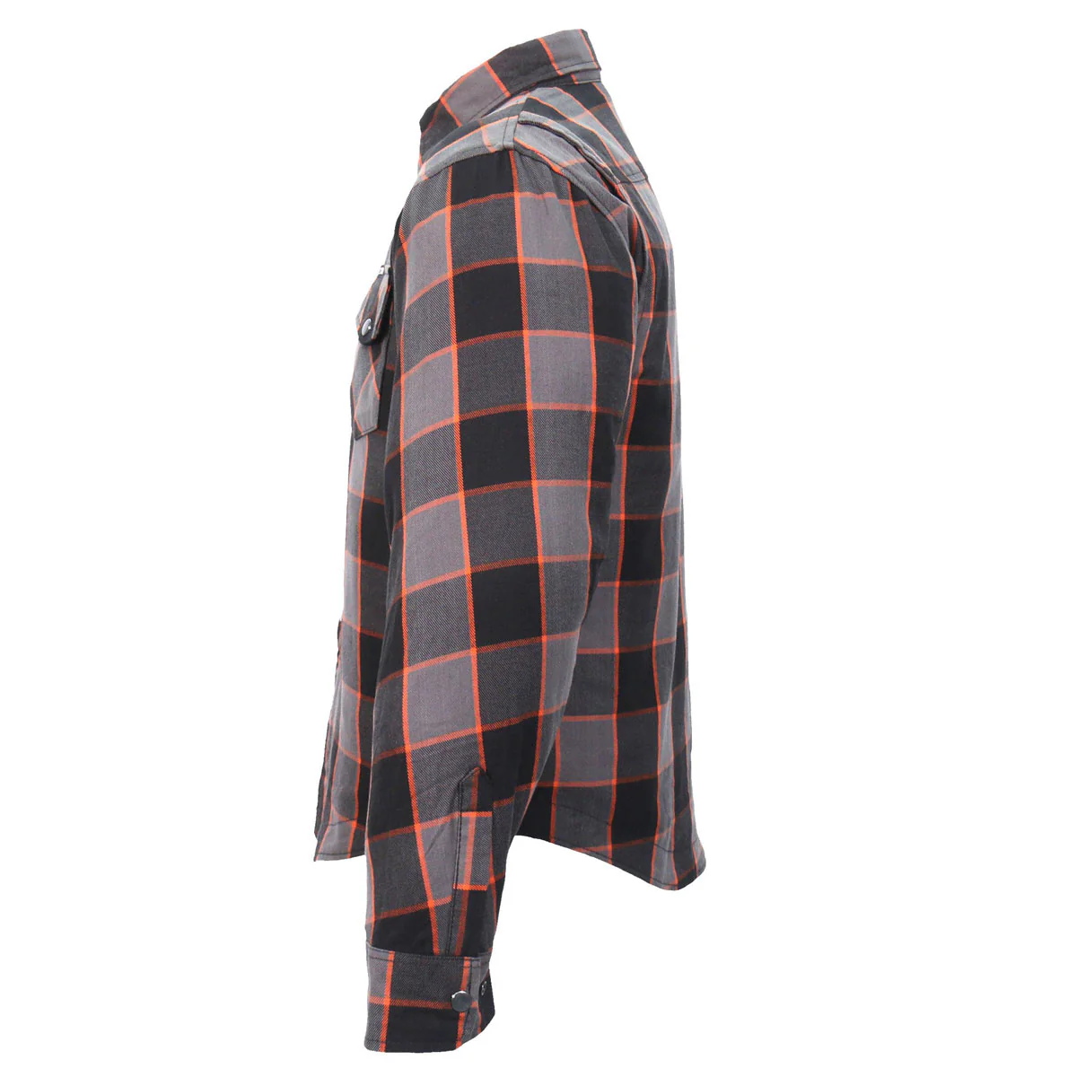 Hot Leathers JKM3010 Men's Black/Grey/Orange Armored Flannel Motorcycle Shirt-Jacket w/ CE Armor Protection - Image 12