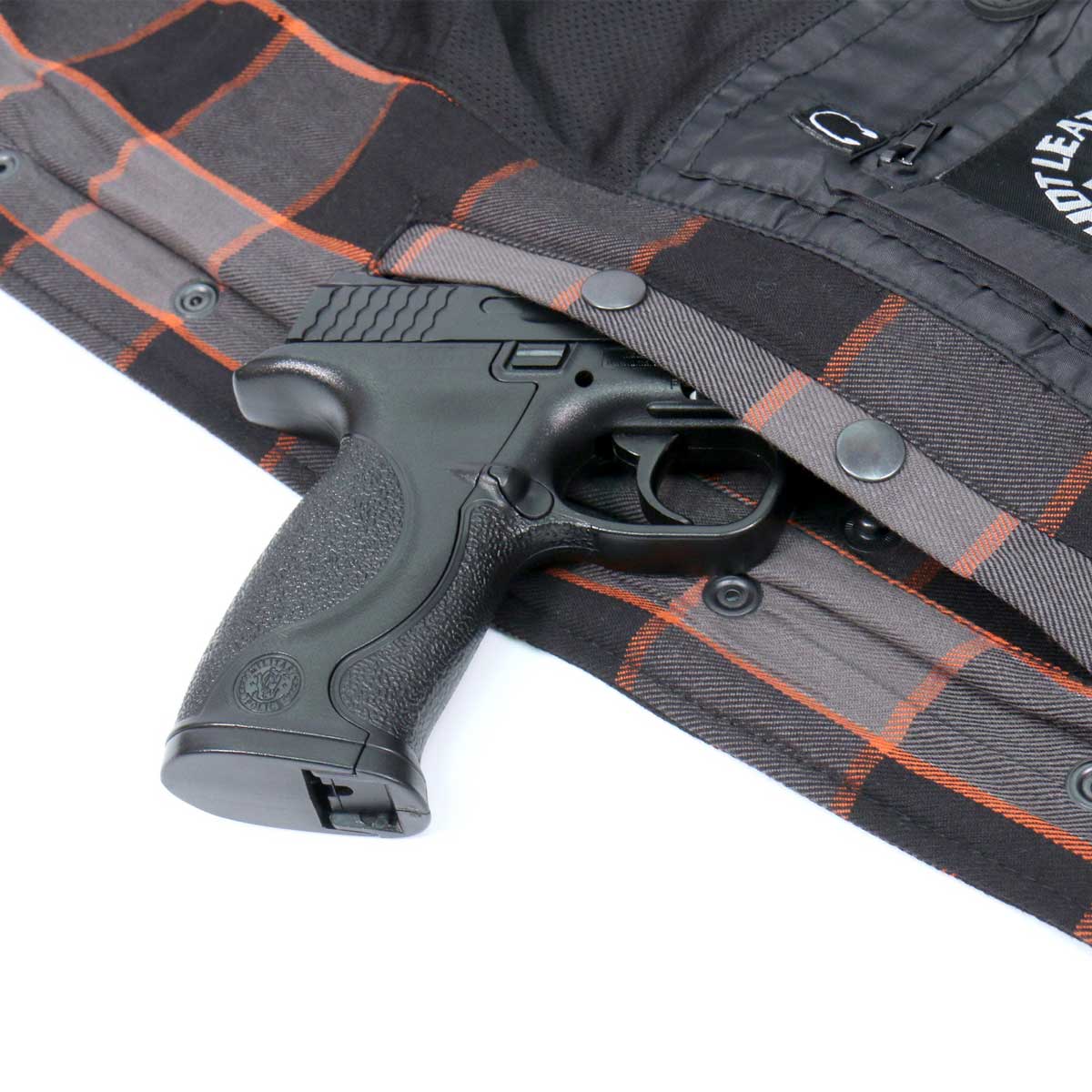 Hot Leathers JKM3010 Men's Black/Grey/Orange Armored Flannel Motorcycle Shirt-Jacket w/ CE Armor Protection - Image 8