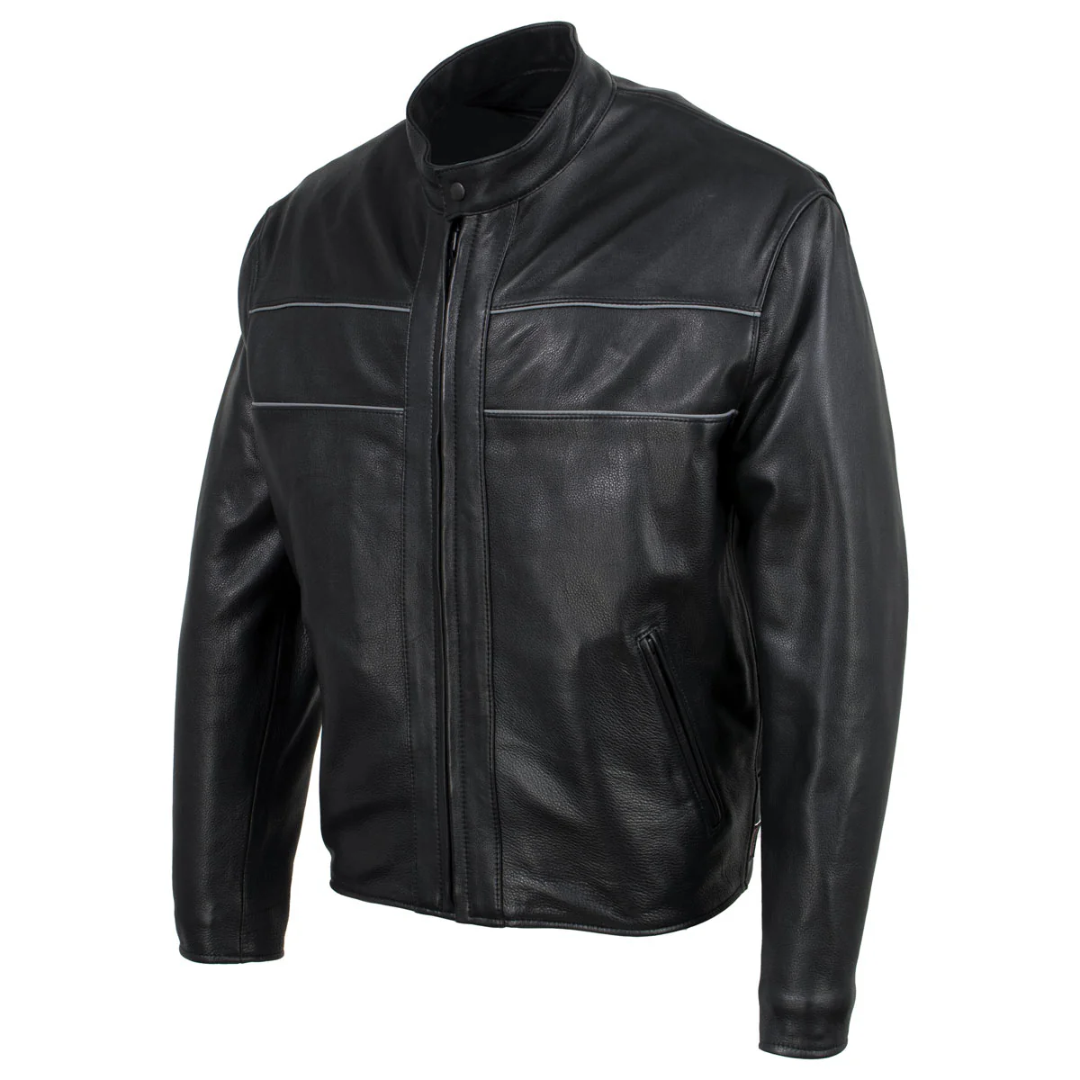 Hot Leathers JKM5003 USA Made Men's 'Echo' Premium Black Leather Motorcycle Jacket with Reflective Piping - Image 9