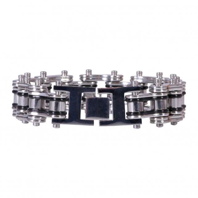 Hot Leathers JWB4101 Double Wide Silver and Black Motorcycle Chain Bracelets - Image 2