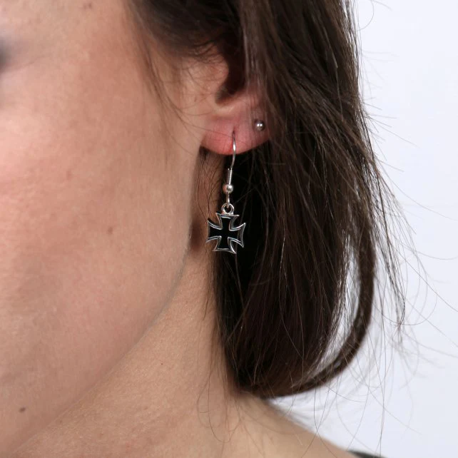 Hot Leathers JWE1107 Stainless Steel Iron Cross Earrings - Image 2