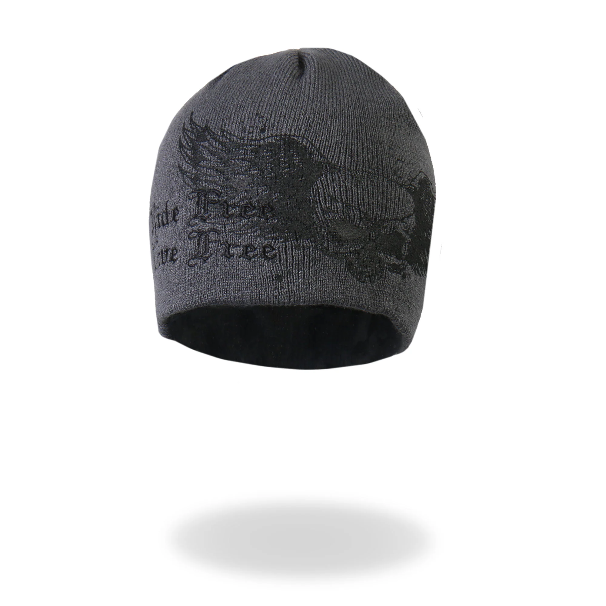 Hot Leathers KHB1000 Skull with Wings Grey Knit Cap - Image 2