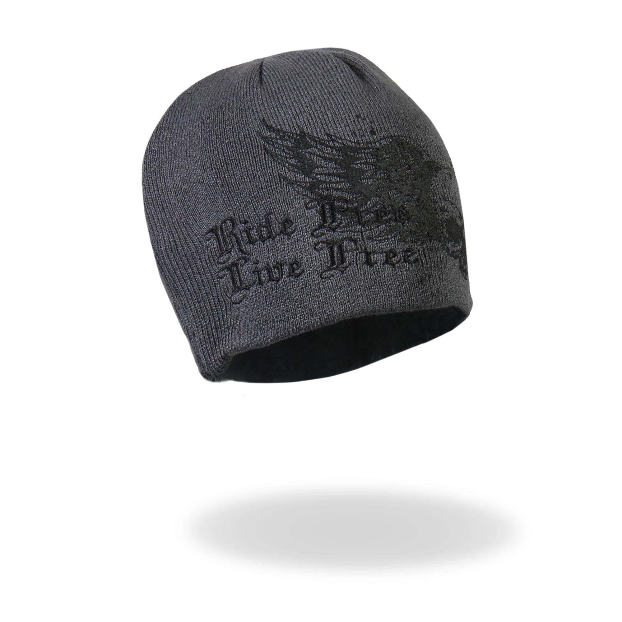 Hot Leathers KHB1000 Skull with Wings Grey Knit Cap - Image 3