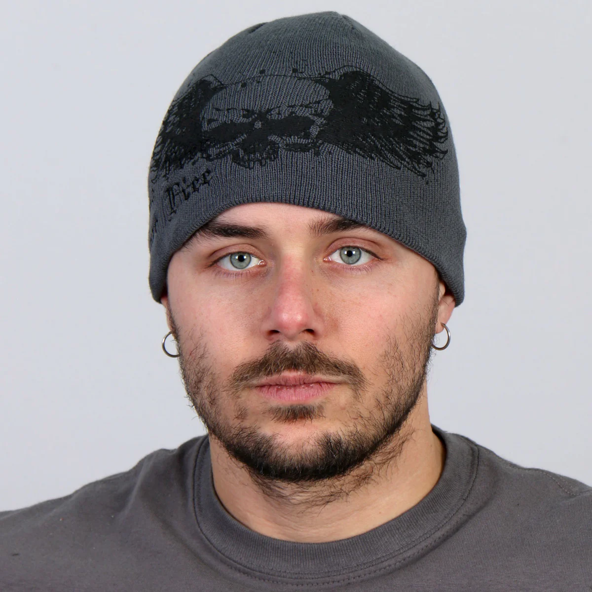 Hot Leathers KHB1000 Skull with Wings Grey Knit Cap - Image 4