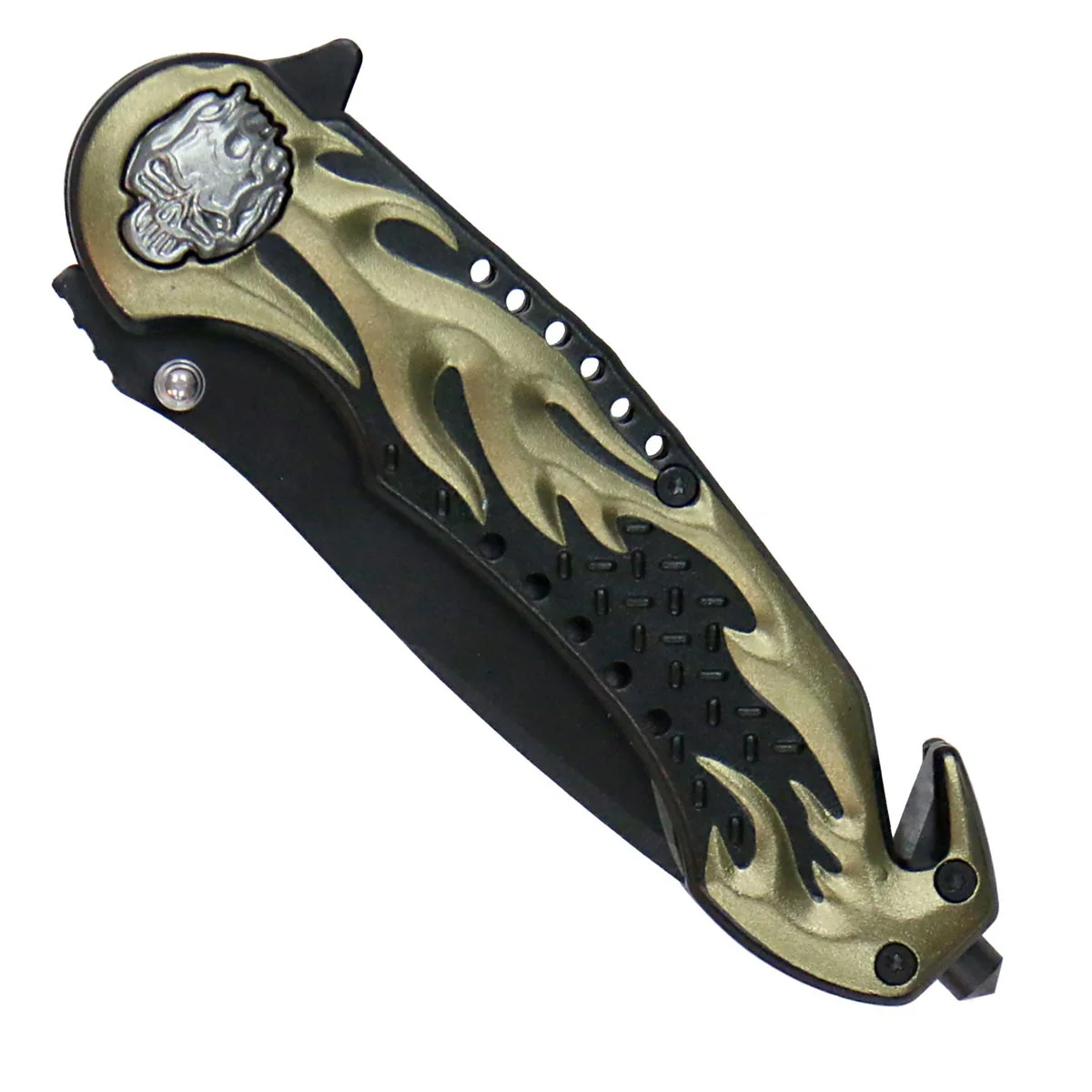 Hot Leathers KNA1134 Gold Flaming Skull 3.5 Folding Knife