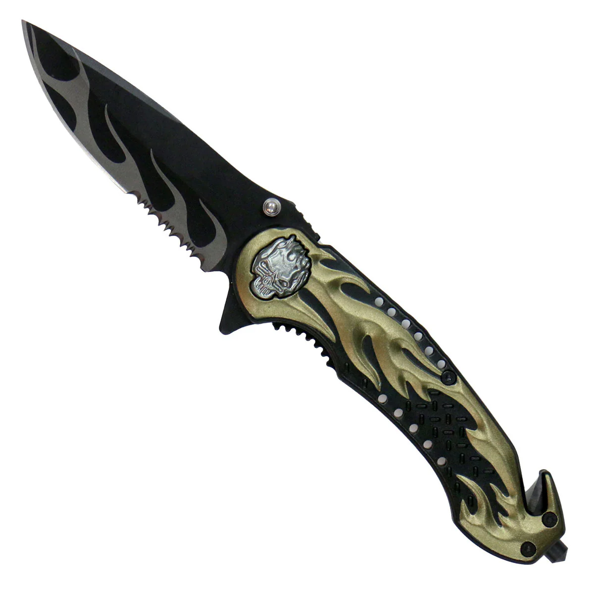 Hot Leathers KNA1134 Gold Flaming Skull 3.5 Folding Knife - Image 2