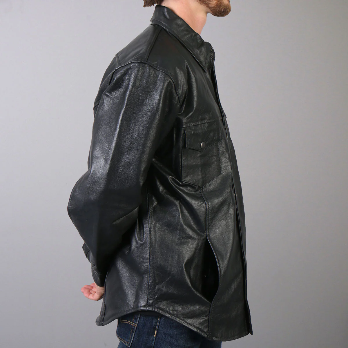 Hot Leathers LCS1001 Men’s Classic Black Fashion Leather Shirt with Multiple Pockets - Image 2