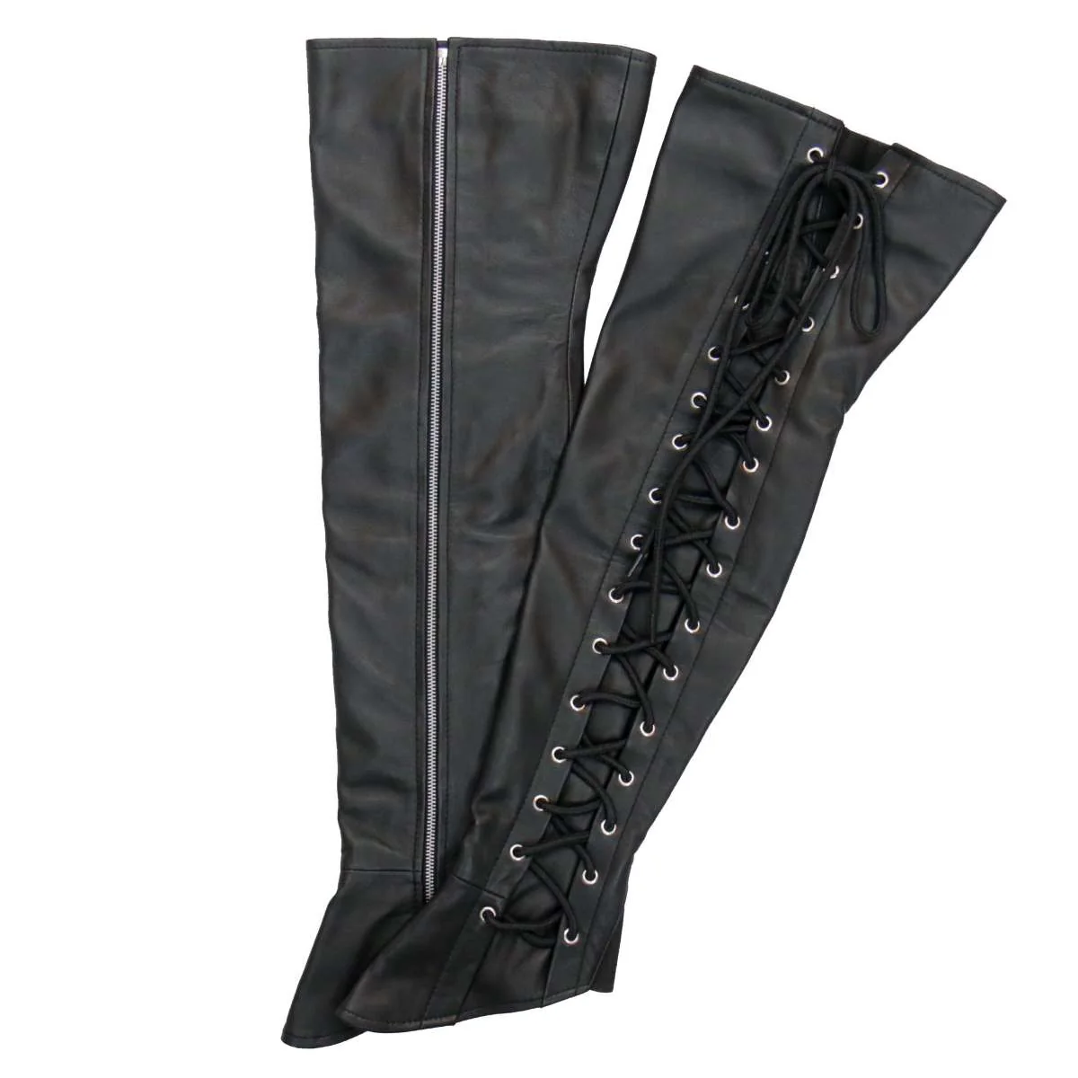 Hot Leathers LCU1003 Ladies Black Lambskin Leather Leggings with Black Side Lace - Image 2