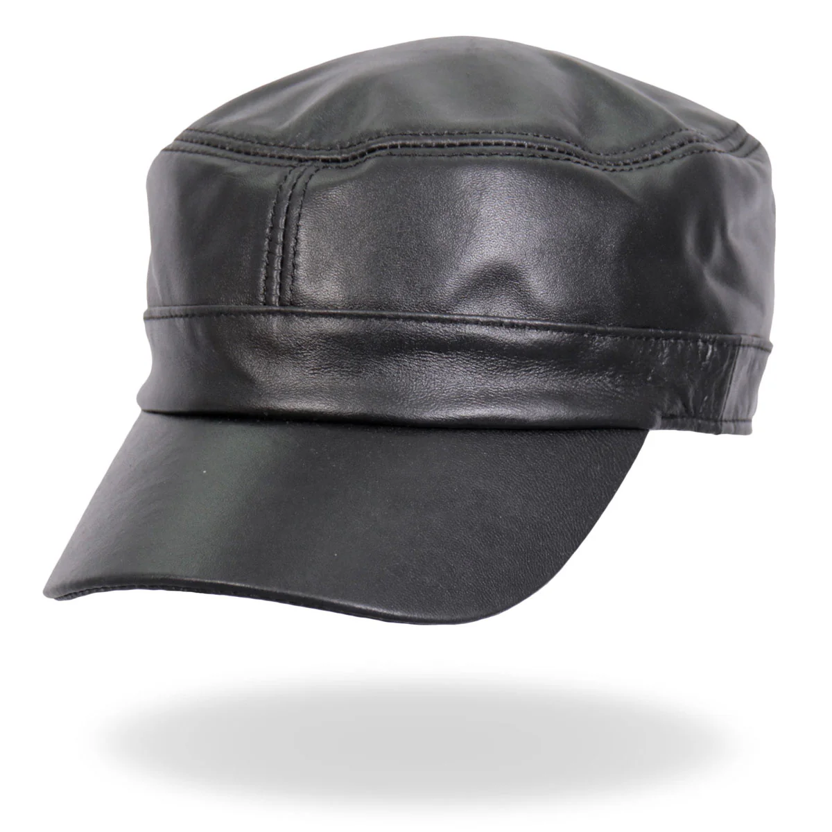 Hot Leathers LHA2007 Black Leather Cadet Cap - Image 3