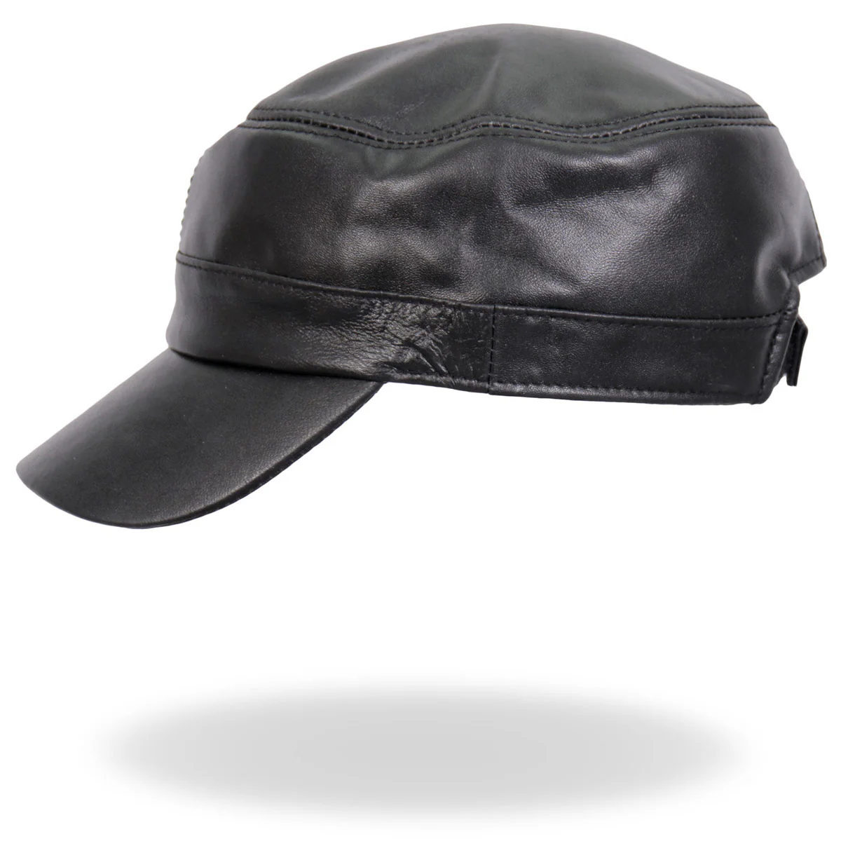 Hot Leathers LHA2007 Black Leather Cadet Cap - Image 4