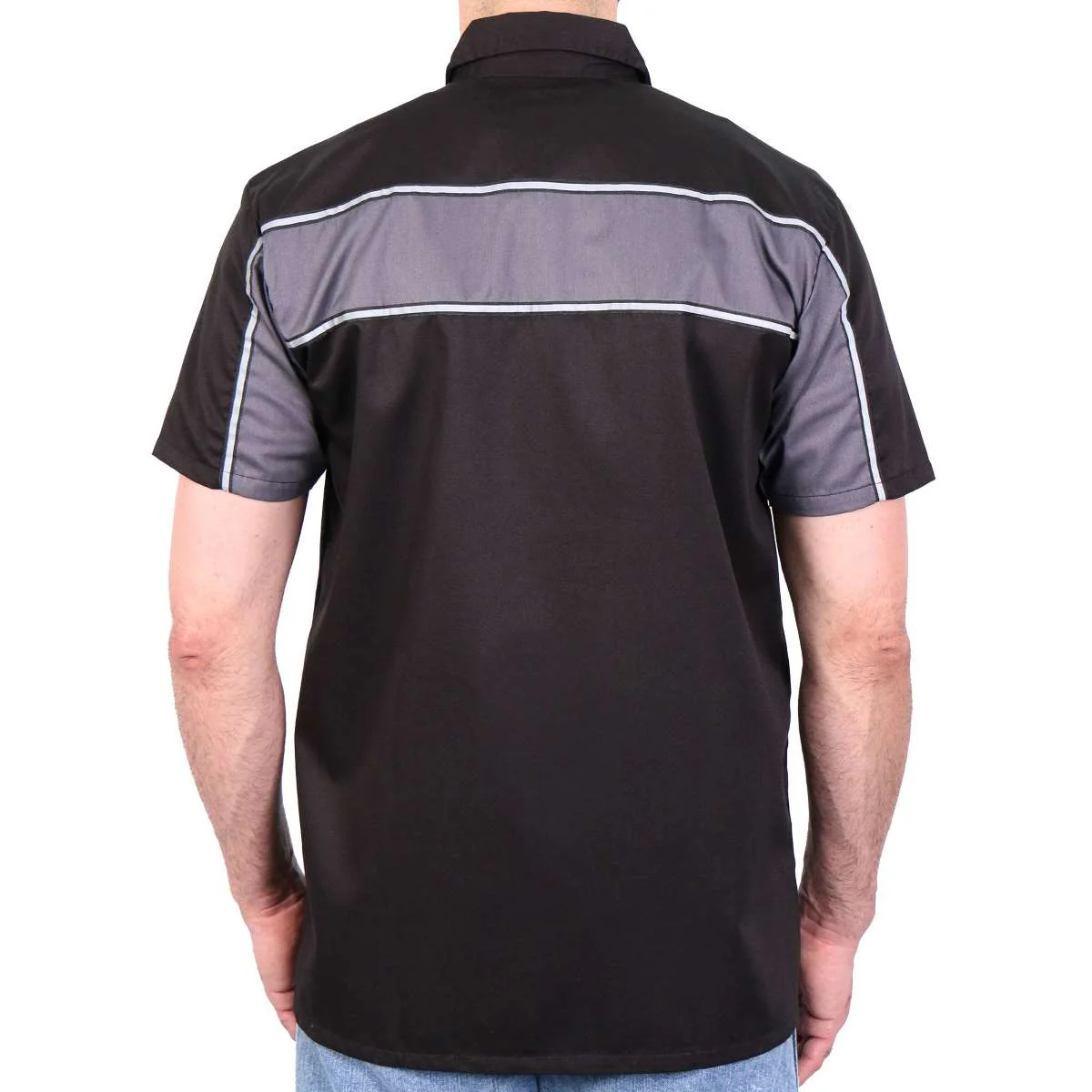 Hot Leathers GMM1006 Men's 2 Tone Stripe Black and Gray Button Up Heavy-Duty Work Shirt for | Classic Mechanic Work Shirt - Image 4